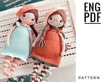 Doll in dress crochet pattern. PDF. English. Digital product