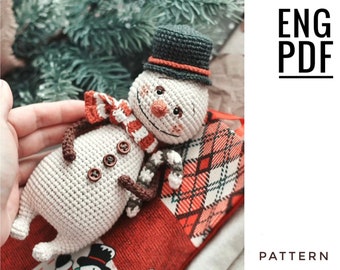 Snowman crochet pattern. Amigurumi snowman pattern. PDF. English. Digital product