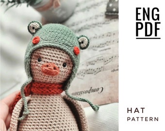 Hat for toys crochet pattern. Amigurumi hat-frog pattern. PDF. English. Digital product