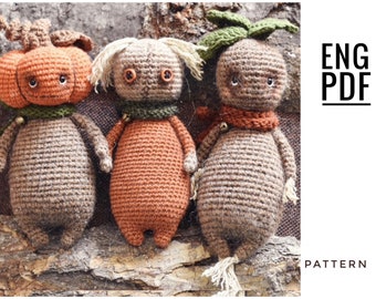 Monsters crochet pattern (mandrake, scarecrow, pumpkin). Amigurumi monsters pattern. PDF. English. Digital product