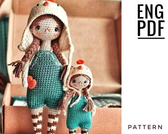 Doll in jumpsuit crochet pattern. Amigurumi doll pattern. PDF. English. Digital product