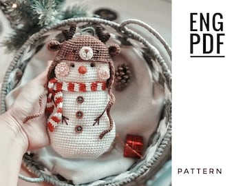 Snowman-gingerbread crochet pattern. Amigurumi snowman pattern. Christmas tree toy pattern. PDF. English. Digital product