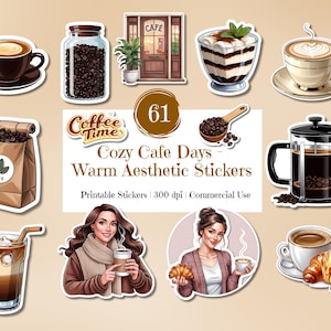 Cozy Café Stickers – Coffee, Pastries, Warm Vibes (Digital Download)