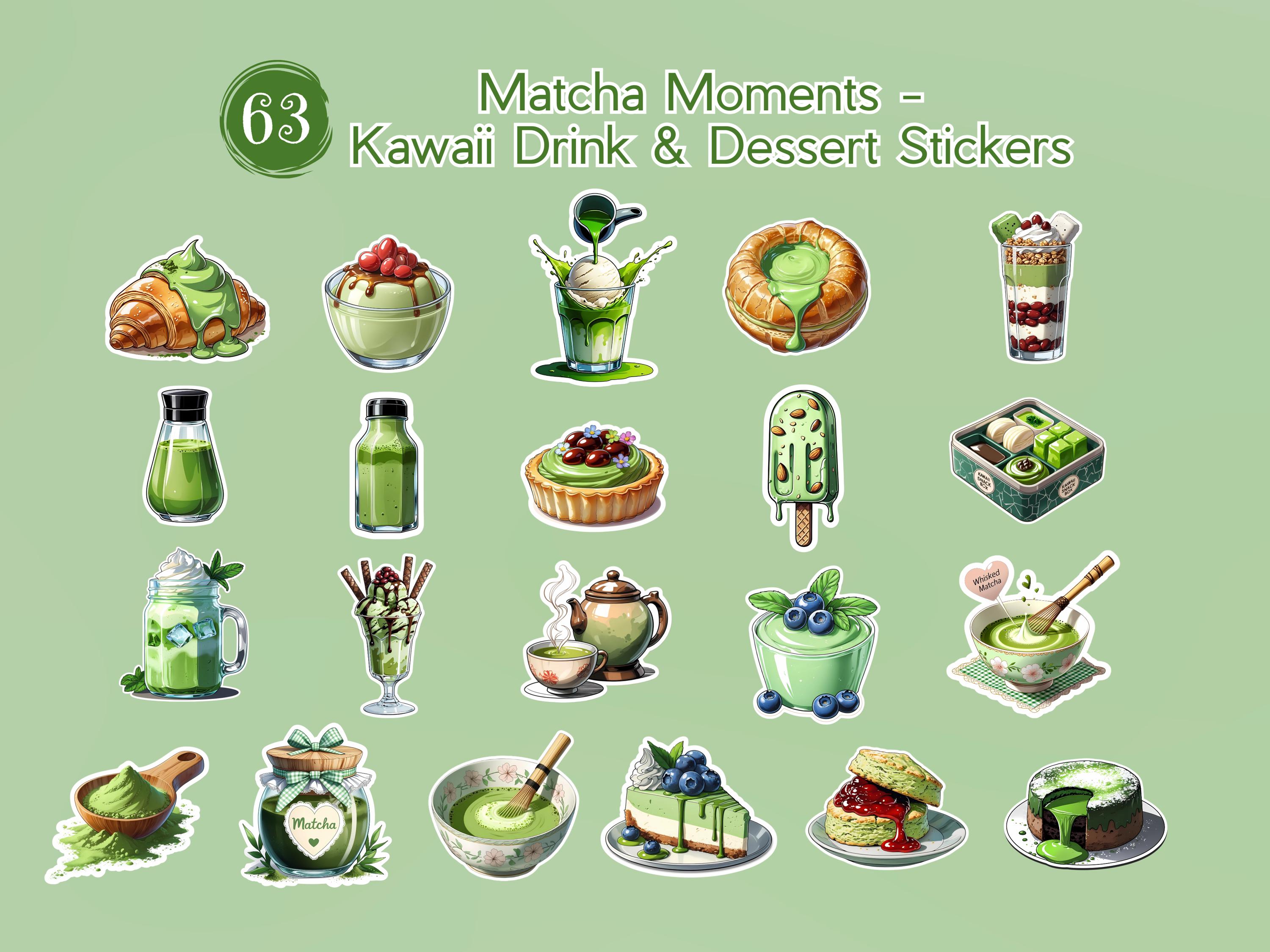 Matcha Stickers: Kawaii Drink & Dessert Planner Stickers (commercial ...