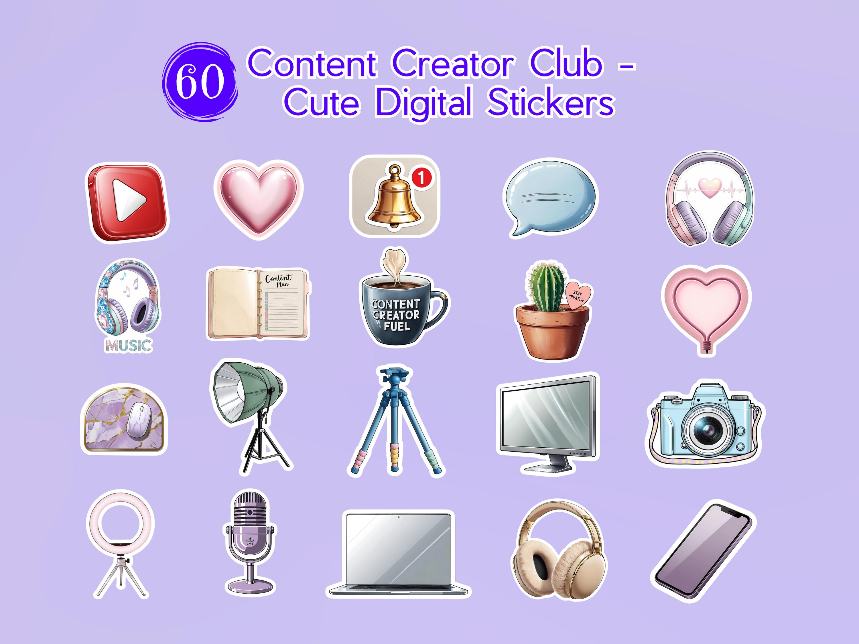 Content Creatore Sticker Content Creator Sticker Bundle: 60 PNG Planner Stickers (commercial Use ...