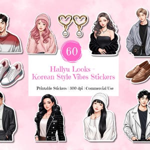Stickers in Koreaanse stijl: 60 mode-illustraties in png-stijl (afdrukbaar, commercieel gebruik)