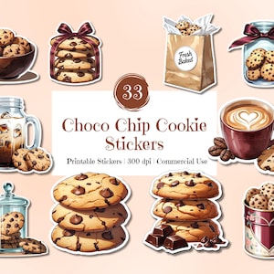 Choco Chip Cookie Sticker Bundle: 33 PNGs, Commercial Use (Digital Download