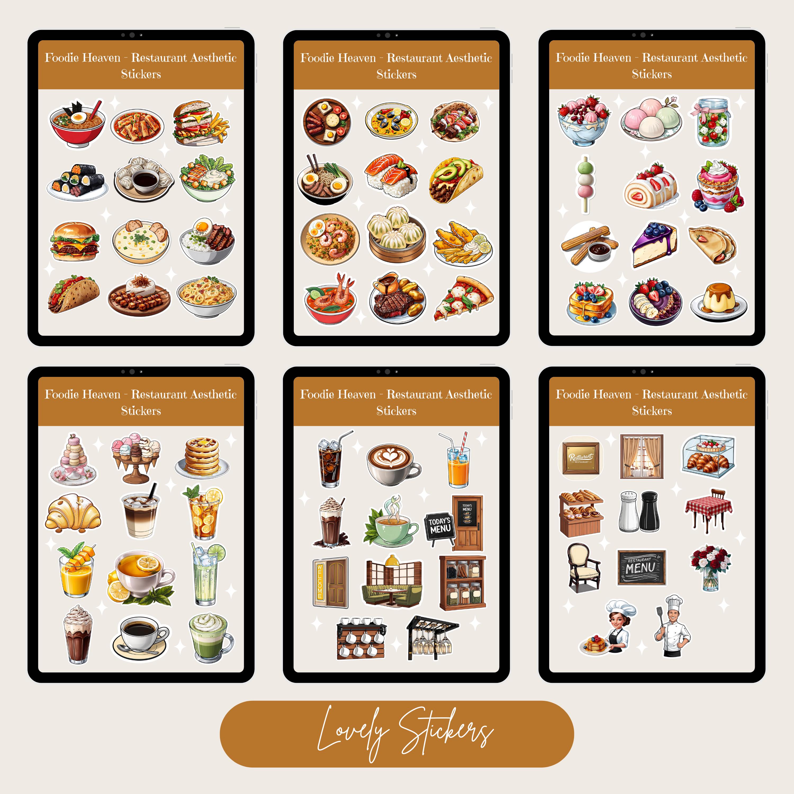 Restaurant Aesthetic Sticker - Printable Stickers - 70 Pre-cropped PNG ...