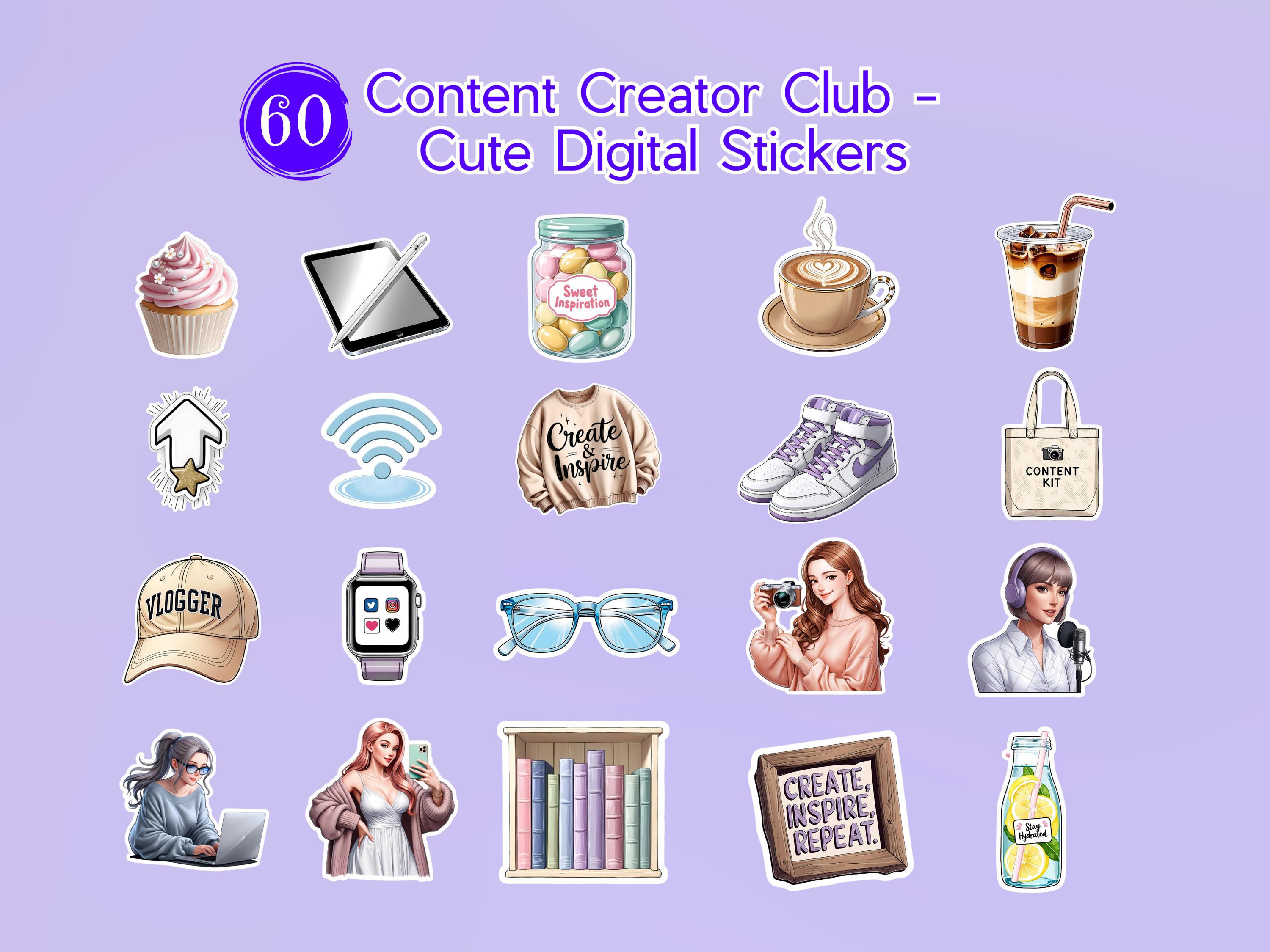 Content Creatore Sticker Content Creator Sticker Bundle: 60 PNG Planner Stickers (commercial Use ...