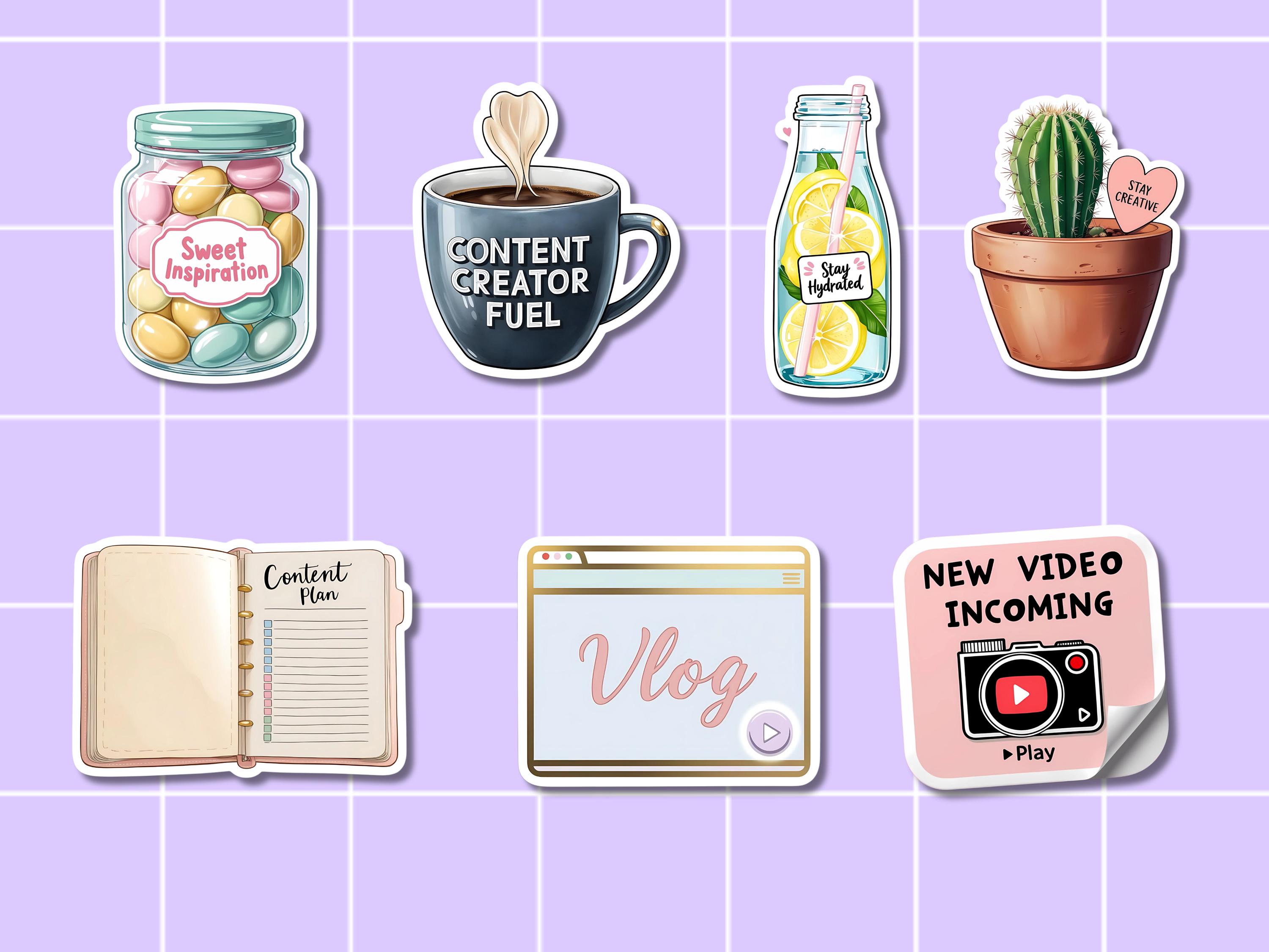 Content Creatore Sticker Content Creator Sticker Bundle: 60 PNG Planner Stickers (commercial Use ...