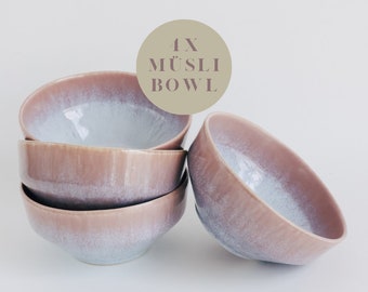 NAKOA Keramik Müslischale 4er Set | Handgefertigtes Steingut-Geschirrset | Keramikschalen | Salatschüsseln Bowl Set | 15,5 x 7 cm