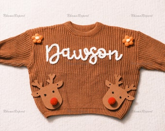 Pull personnalisé pour bébé avec nom et monogramme brodés à la main - un cadeau précieux de tante pour une petite fille - cadeau de Noël