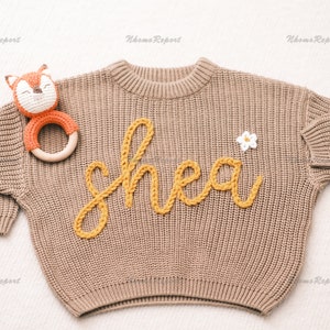 Personalized Baby Sweater with Hand-Embroidered Name & Monogram A Precious Gift from Aunt for a Baby Girl-Christmas gift image 4