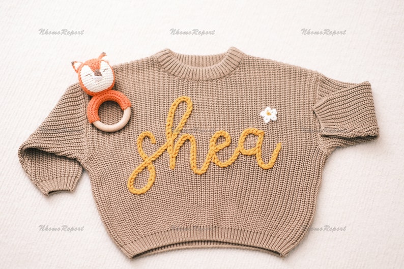 Personalized Baby Sweater with Hand-Embroidered Name & Monogram A Precious Gift from Aunt for a Baby Girl-Christmas gift image 4