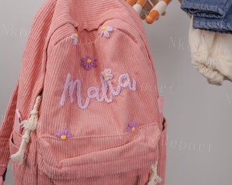 Personalized Toddler Backpack: Seersucker Hand Embroidered Style for Boys and Girls, Custom Monogrammed School Bookbag and Travel Backpack