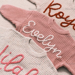 Custom Baby Sweater Adorned with Hand-Embroidered Name & Monogram A Cherished Gift from Aunt for Baby Girl-Christmas gift zdjęcie 3