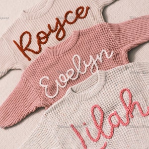 Personalized Baby Sweater with Hand-Embroidered Name & Monogram A Precious Gift from Aunt for a Baby Girl-Christmas gift image 5