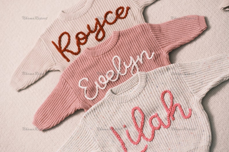 Personalized Baby Sweater with Hand-Embroidered Name & Monogram A Precious Gift from Aunt for a Baby Girl-Christmas gift zdjęcie 5