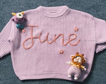 Cardigan personnalisé pour bébé avec nom et monogramme brodés à la main - Cadeau d'une mère pour sa fille - Première surprise de Pâques