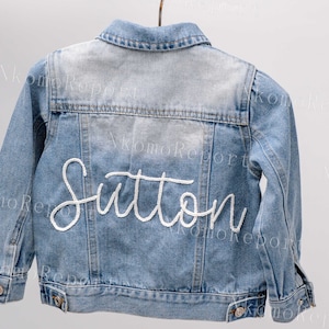 Hand-Embroidered Personalized Denim Jacket: 1st Birthday Outfit & First Birthday Gifts for Girls, Custom Jean Baby Jacket with Name Jumper image 1