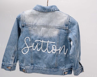 Hand-Embroidered Personalized Denim Jacket: 1st Birthday Outfit & First Birthday Gifts for Girls, Custom Jean Baby Jacket with Name Jumper