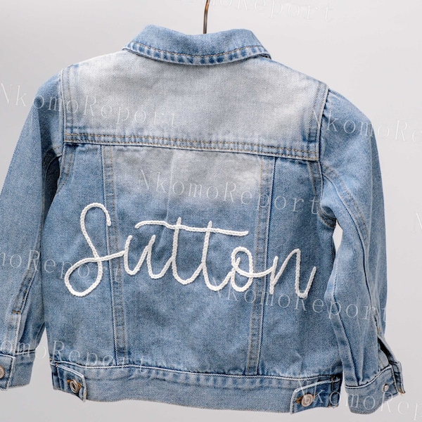 Hand-Embroidered Personalized Denim Jacket: 1st Birthday Outfit & First Birthday Gifts for Girls, Custom Jean Baby Jacket with Name Jumper