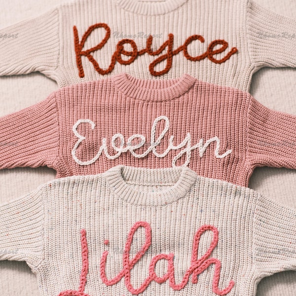 Suéter de bebé personalizado con nombre y monograma bordados a mano: un regalo precioso de la tía para una niña, regalo de Navidad