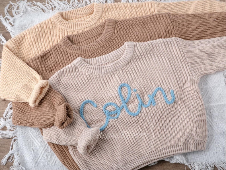 Custom Handembroidered Baby Sweater With Name & Monogram A Precious