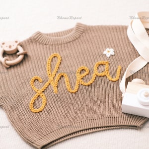 Personalized Baby Sweater with Hand-Embroidered Name & Monogram A Precious Gift from Aunt for a Baby Girl-Christmas gift zdjęcie 1