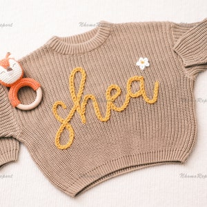 Personalized Baby Sweater with Hand-Embroidered Name & Monogram A Precious Gift from Aunt for a Baby Girl-Christmas gift image 5