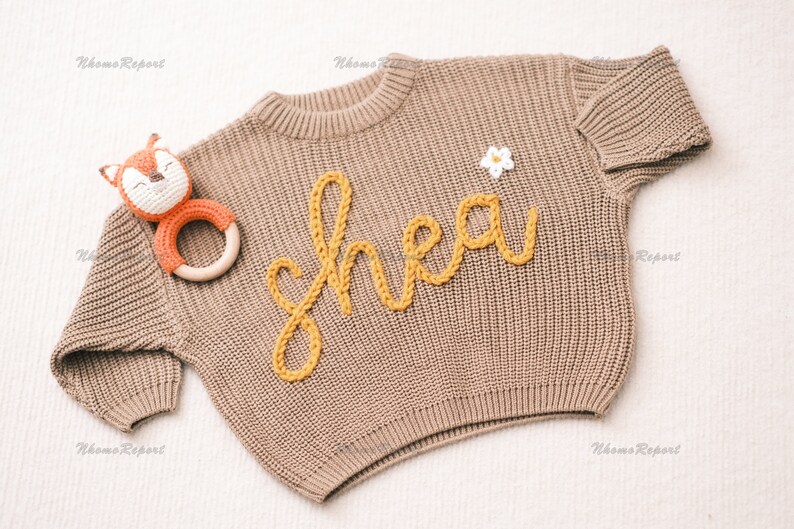 Personalized Baby Sweater with Hand-Embroidered Name & Monogram A Precious Gift from Aunt for a Baby Girl-Christmas gift image 5