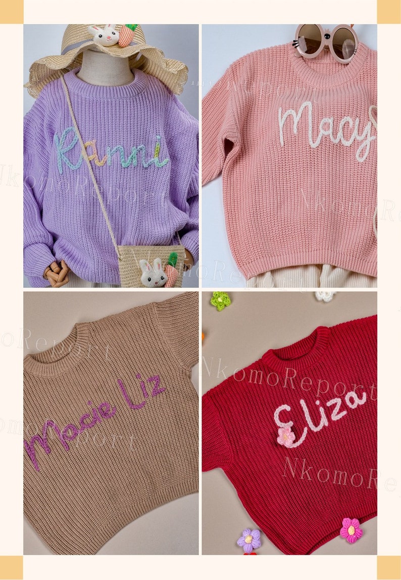 Personalized Baby Sweater with Hand-Embroidered Name & Monogram A Precious Gift from Aunt for a Baby Girl-Toddler gift zdjęcie 3