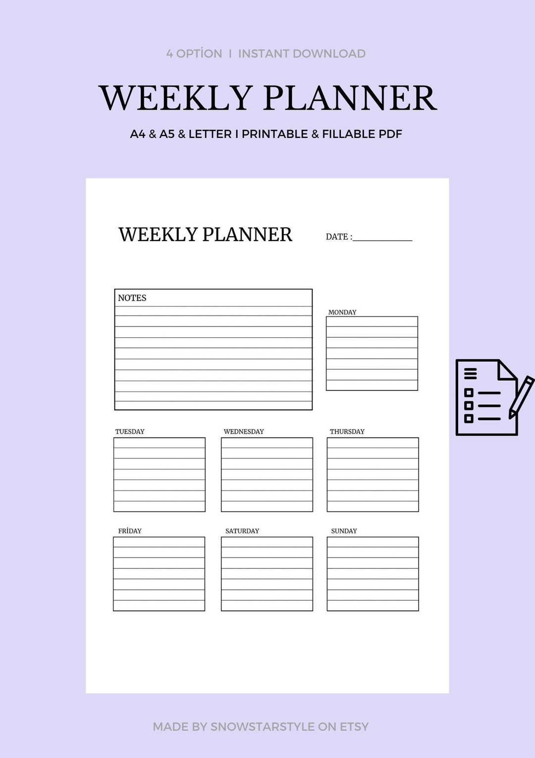 Weekly Planner Printable to Do List Minimal Weekly Schedule - Etsy