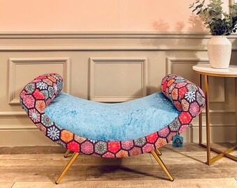 Backless settee sale with rolled arms