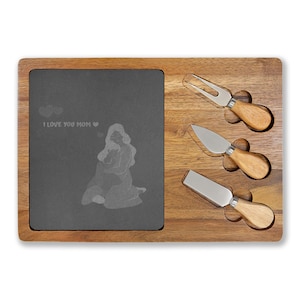 Engraved Mother & Daughter Portrait Charcuterie Board | Slate Cheese Serving Set
