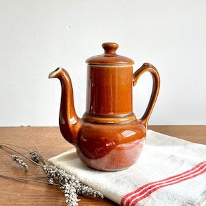 Vintage Brown Small Teapot, French Bistro Tableware of 1970s, Brown Glazed Ceramic