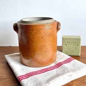 French Grès de Bonny Confit Jar Crock, Stunning Brown Glazed Stoneware, Small Straight Grease Pot, Utensil Holder Indoor Planter Flower Pot