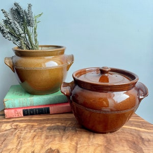 Glossy Brown Stoneware Pot, Made in England, Small Ceramic Crock, Beautiful Beaded Motif, Pearson & Chesterfield
