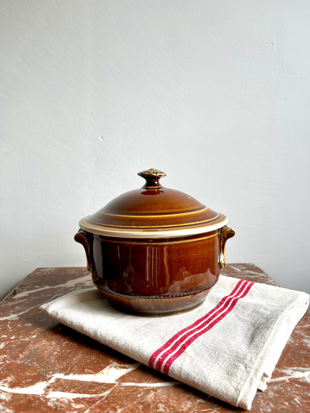 Gorgeous French Brown Lidded Cookware Pot Vintage St Uze - Etsy