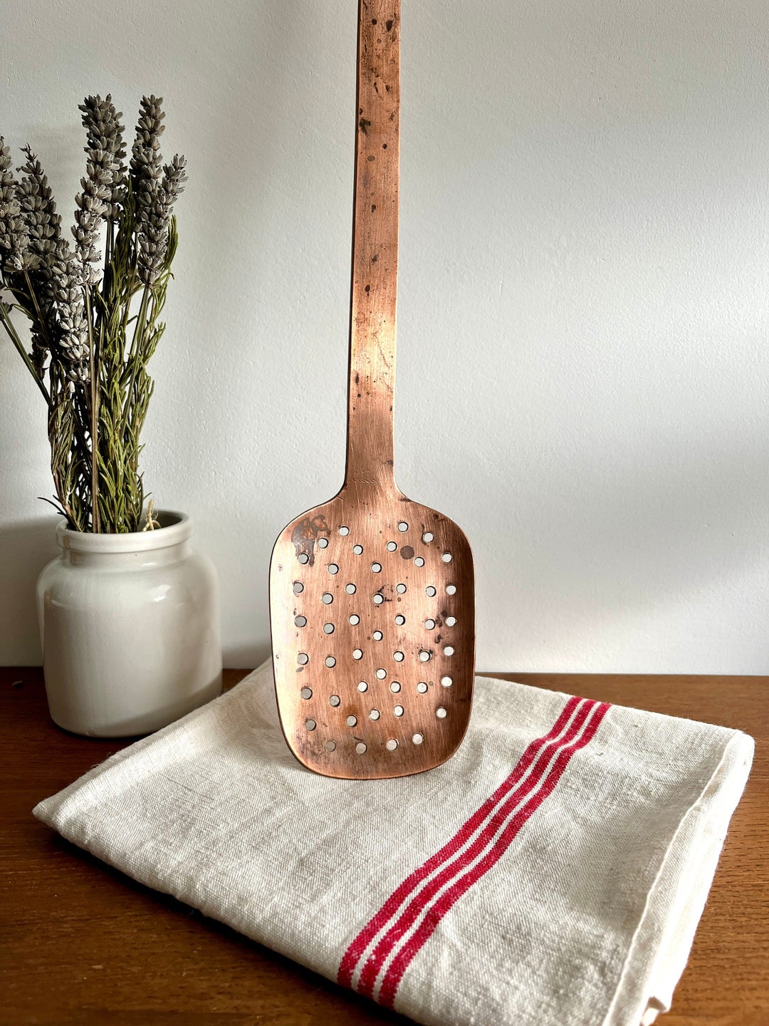 Antique Solid Copper Slotted Spoon French Jammaking Etsy