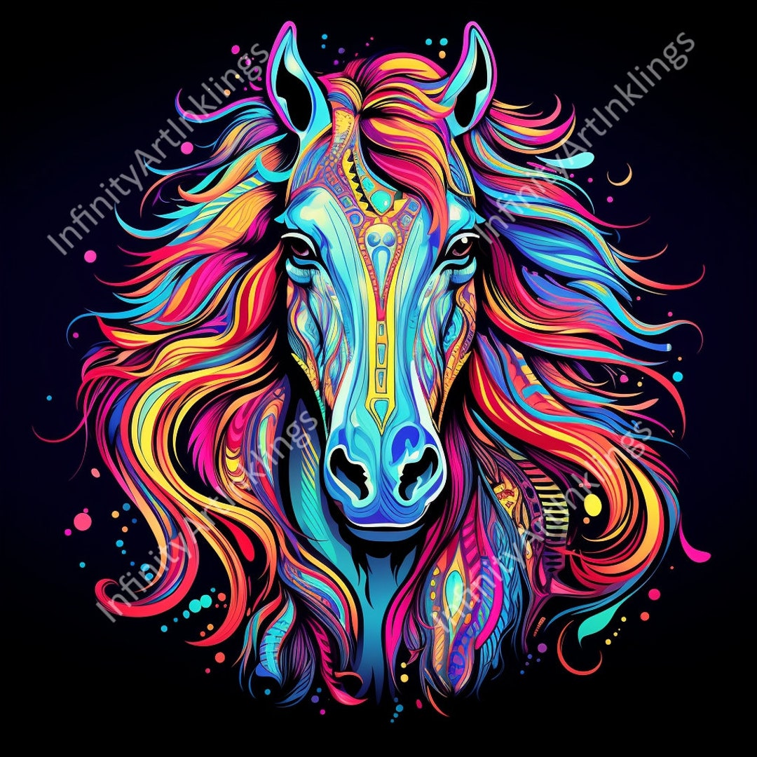 Neon Horse Art Design, Horse Svg, Horse Png, Horse Paintings for Horse
