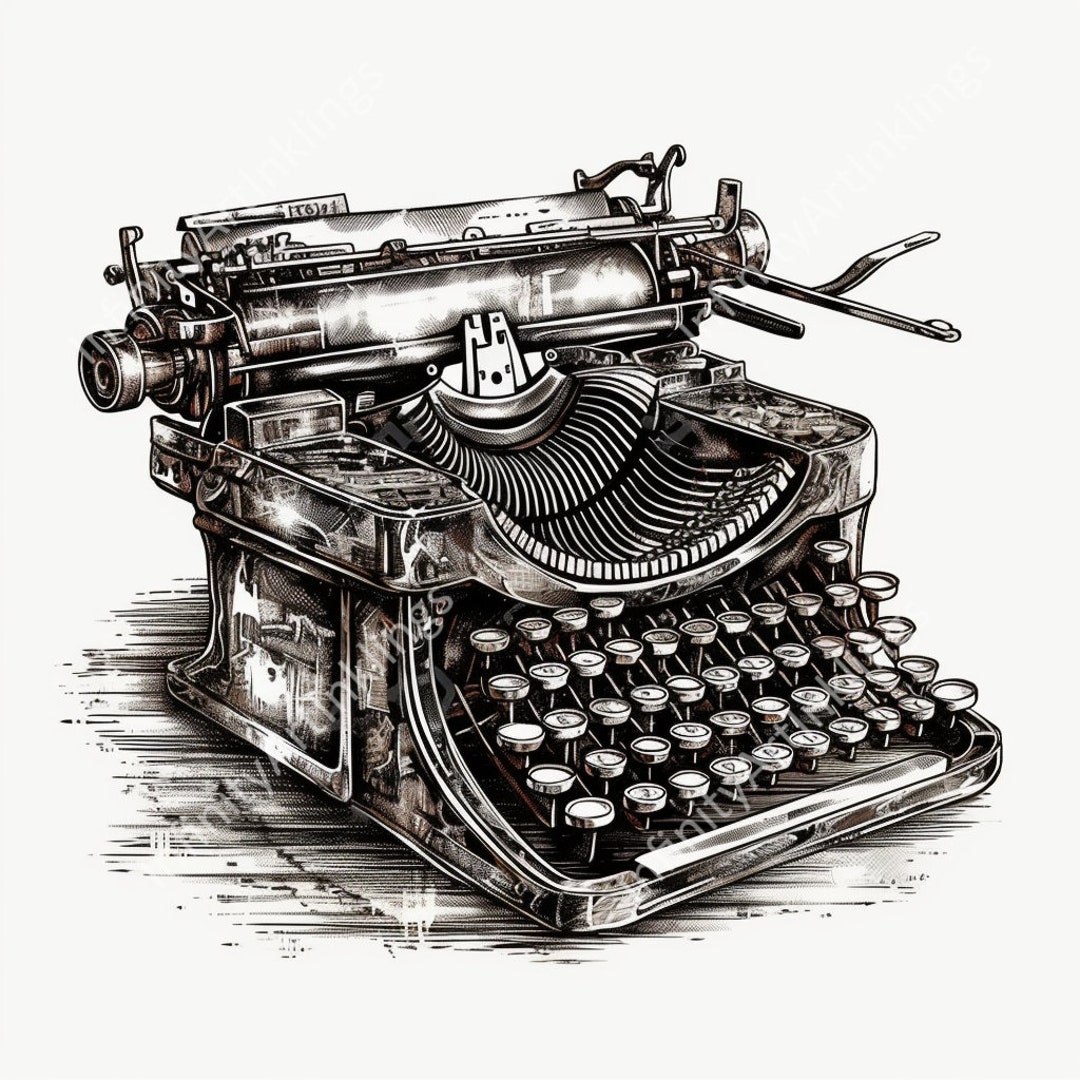 Vintage Typewriter Art, Print, Pen Drawing Design, Typewriter Wall Art