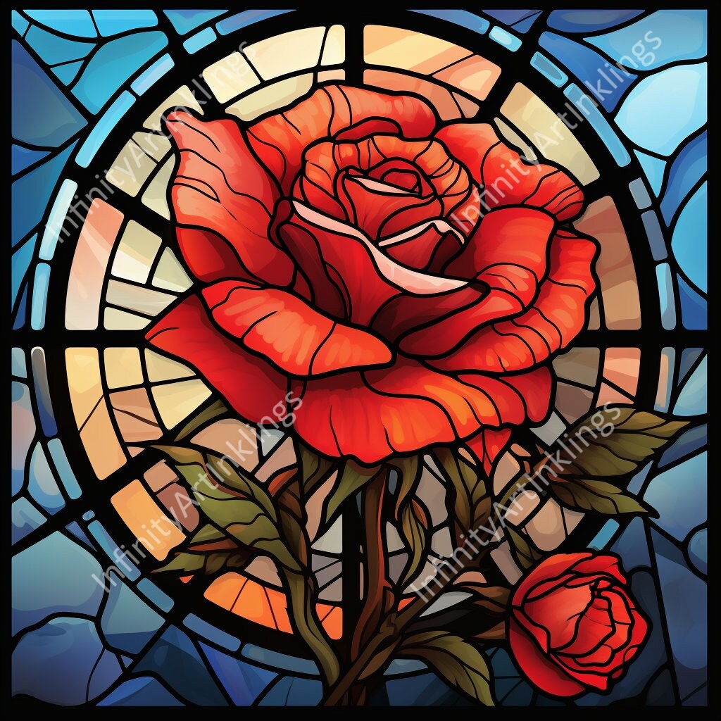 Rose Stained Glass Design for Tumbler Sublimation, T-shirt Design, Wall ...