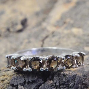 Natural Smoky Quartz Gemstone Ring, 925 Sterling Silver Ring, Handmade Women Ring, Minimalist Ring, Round Cut Promise Ring, Gift For Her