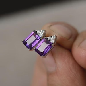 Natural Amethyst Earring, 925 Sterling Silver Earring, Handmade Earring, Amethyst Stud, Women Earring, Minimalist Earrings, Gift For Him