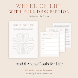 Wheel of Life Worksheet Template and 8 Areas goals for Life Planner, Printable Wheel of Life Worksheets, Goal Planner, Coaching tool