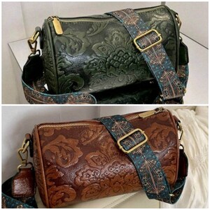 Bag - Embossed Leather Shoulder Fabric Strap