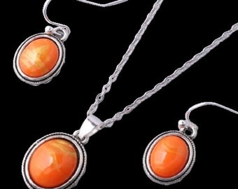 Jewellery Set - Silver Orange Oval