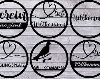 6 Türschilder - Willkommen Lasercut pdf ai svg png dxf rld