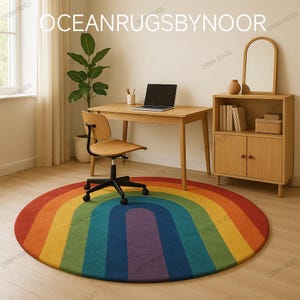 Rainbow Round Rug – 8x8 ft Colorful Hand Tufted Rug for Living Room | Soft Arch Shaped Carpet | Mid-centuries Rugs [Size6x6,8x8,9x9]